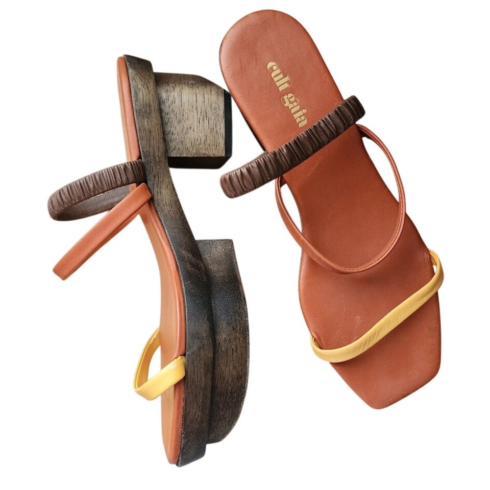 CULT GAIA Fifi sandals leather wooden block chunky heel platform sandals size 37